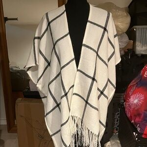 LOFT Black and White Plaid Cardigan/Poncho.